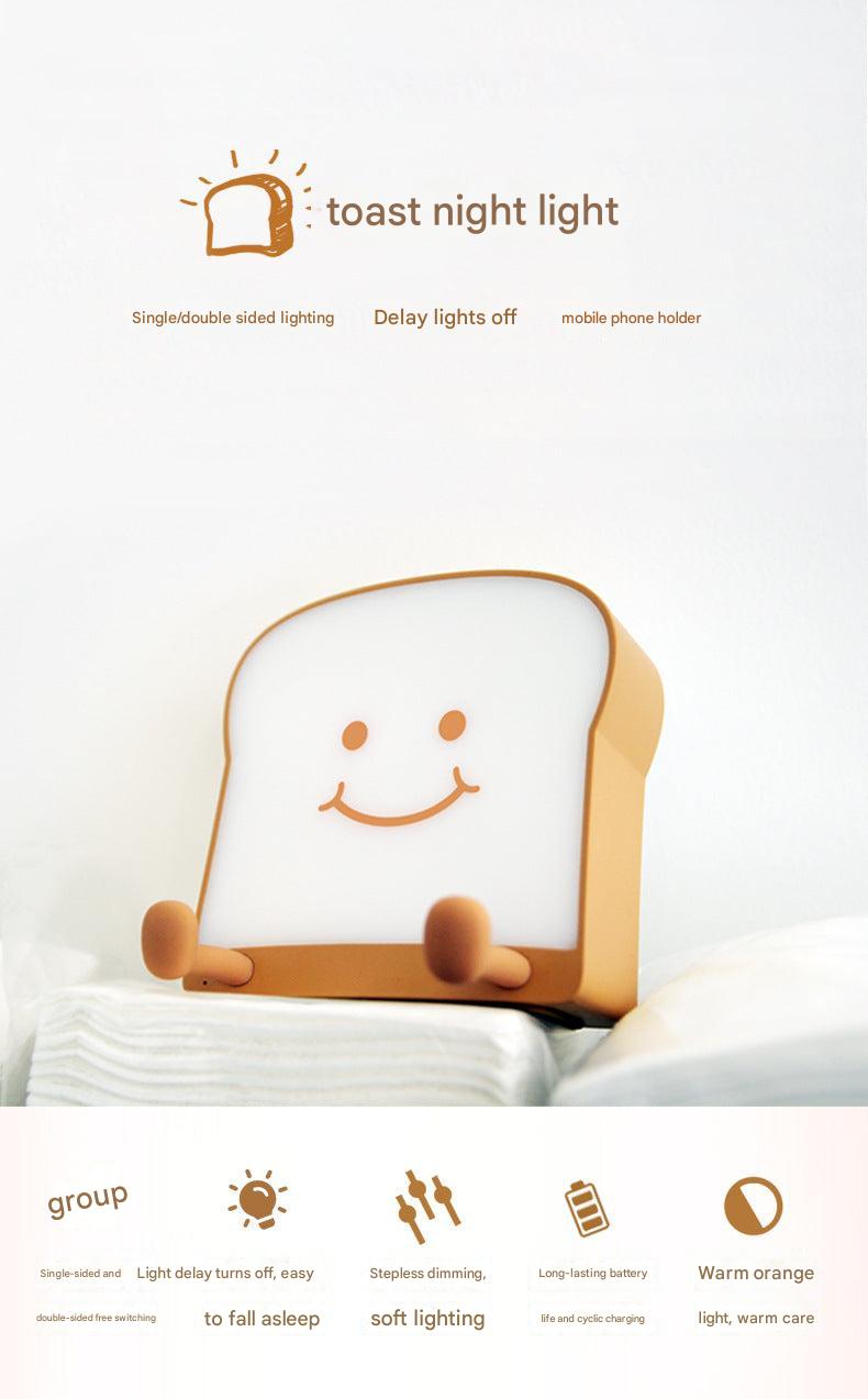 cozy bedroom with toast night light