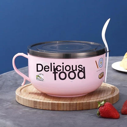 Large stainless steel bowl with lid for meals